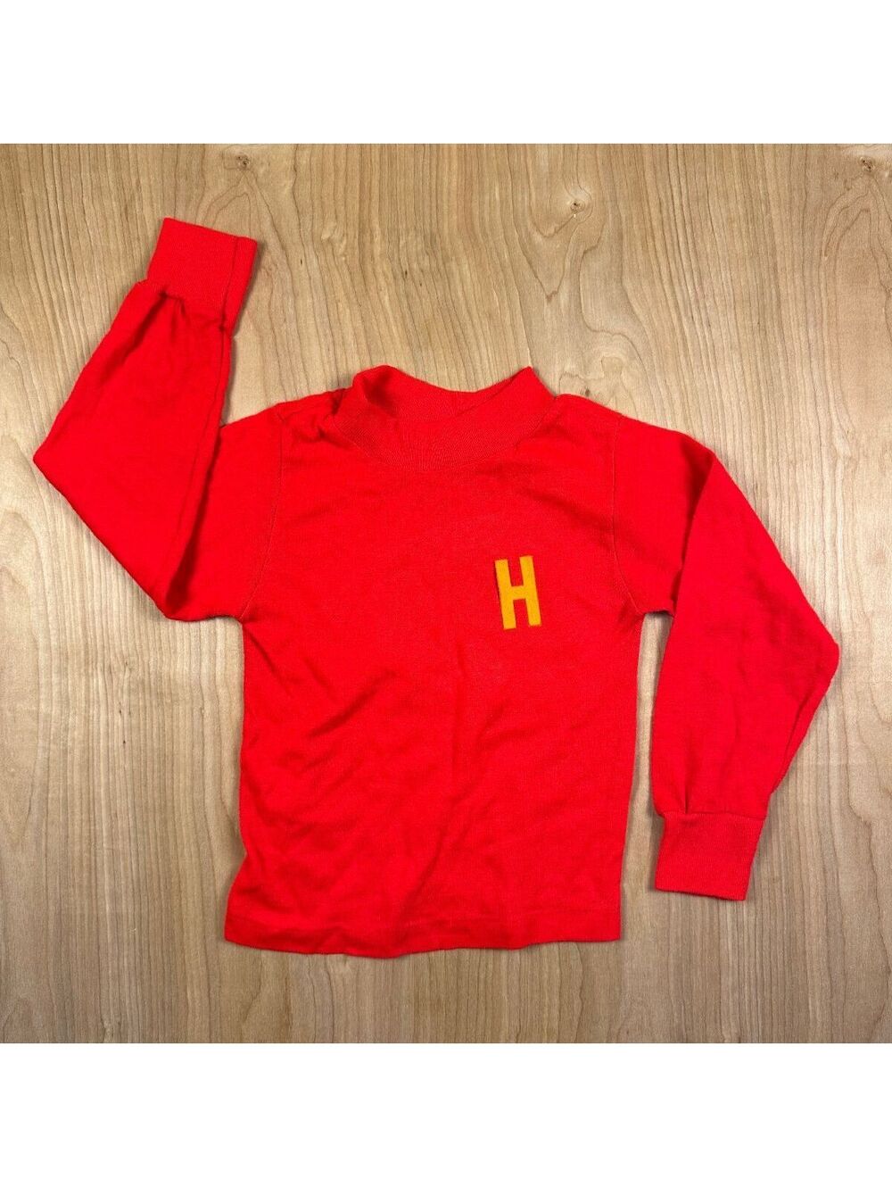Vintage 70s Sears kids mockneck shirt velvet letter H long sleeve 6